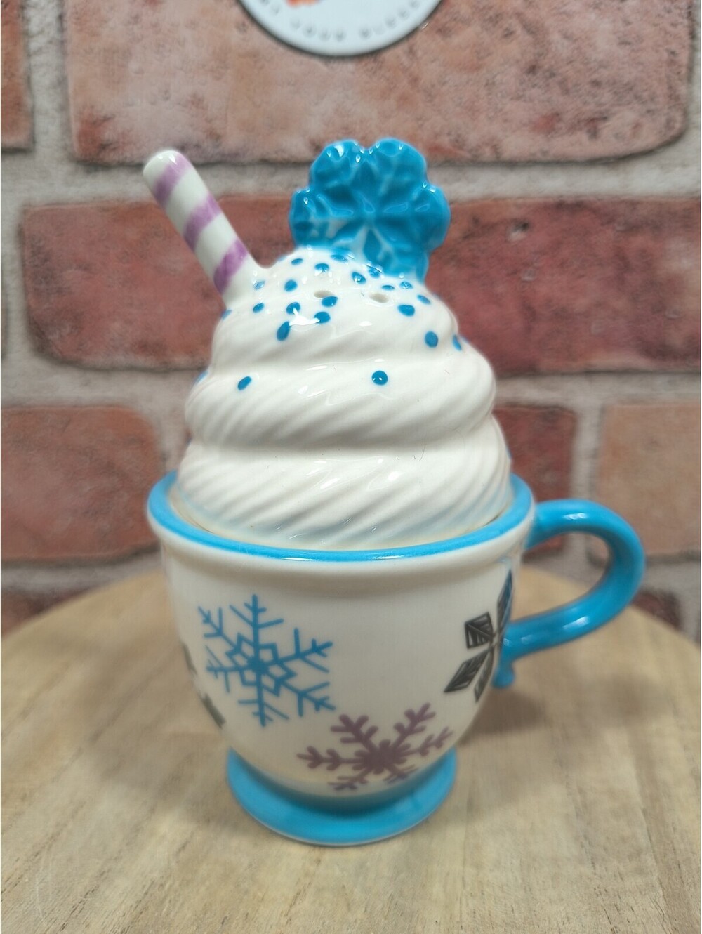 Temp-tations Snowflake Cup Whip Cream Dessert Blue Stack Salt & Pepper Shakers